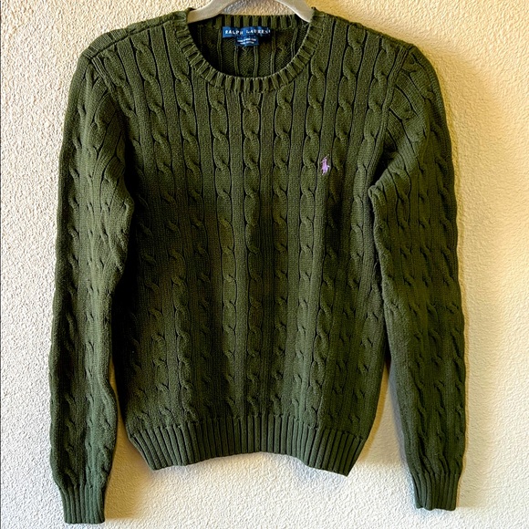 RALPH LAUREN women’s olive green 100% cotton crew neck sweater. Size M. - Picture 1 of 5